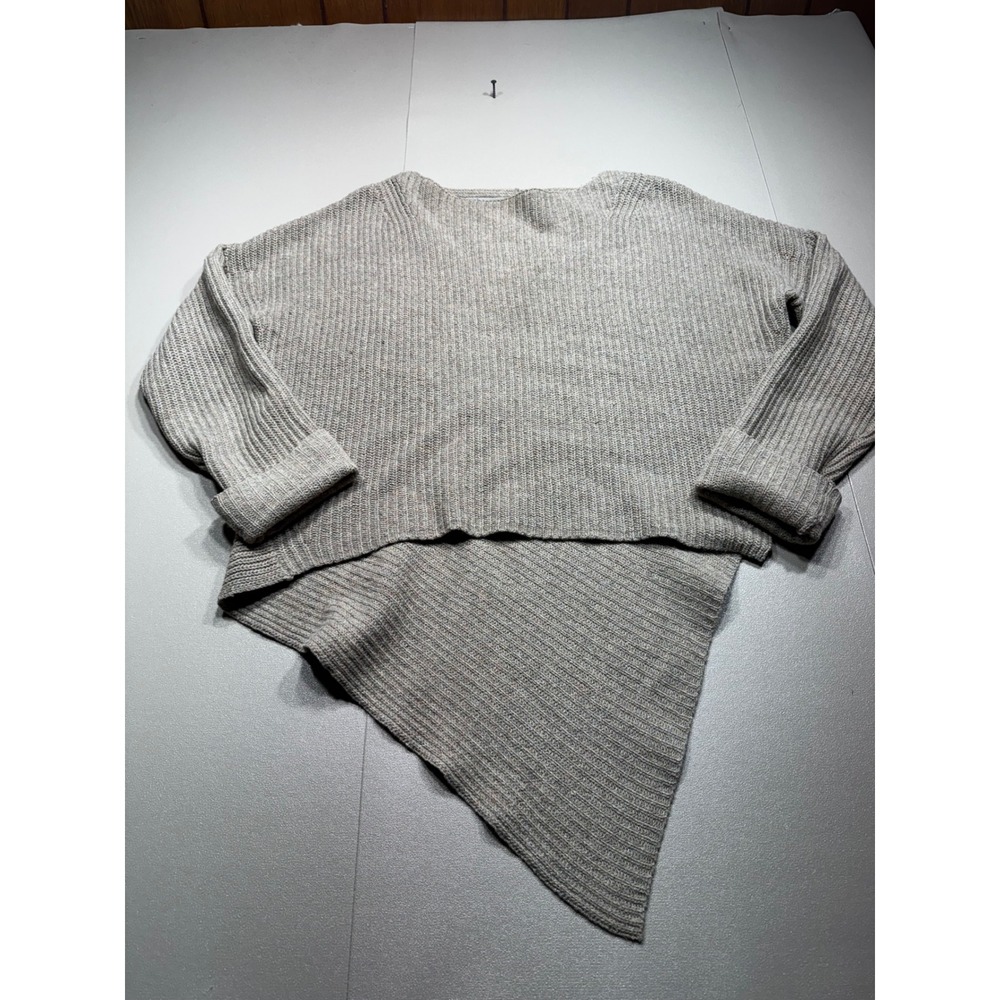 Brochu Walker Womens Taupe Ribbed Asymmetrical‎ Hem Knit Sweater Size Medium